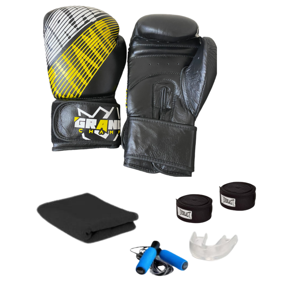 combo_guantes_grand_champ_cuero_negro_rayas_amarillas_blancas_con_vendas_pano_cuerda_y_bucal_mma_equipamientos_costa_rica
