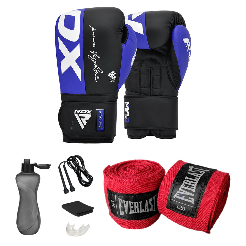 Combo Guantes RDX F4 azul con accesorios