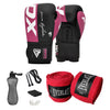 Combo Guantes RDX F4 rosado con accesorios