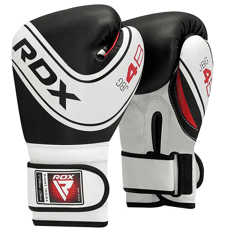 Guantes de boxeo RDX 4B Robo Kids JBG blanco con negro - MMA Equipamientos CR